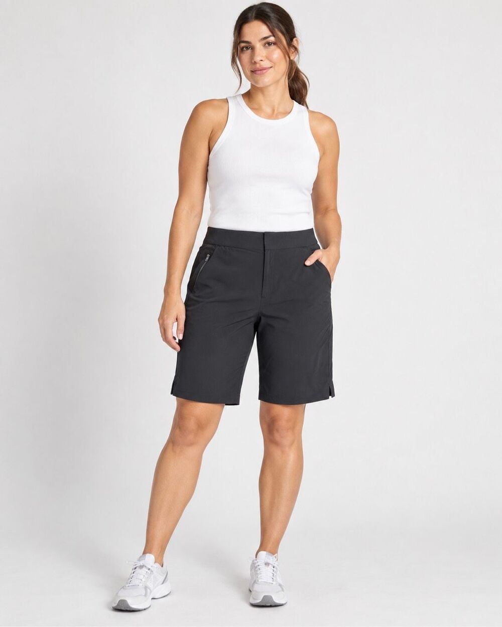 Athleta Sz 10T Black Bermuda Shorts Stretch Zip Pockets Hiking Golf 10” inseam